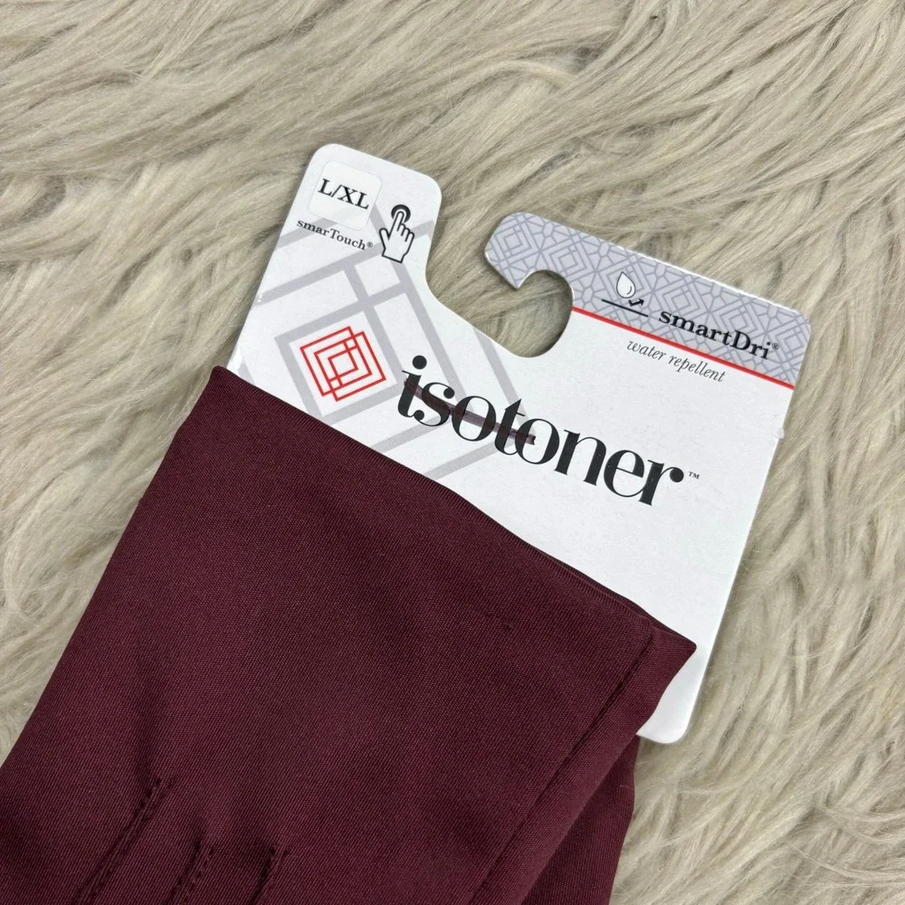 NWT Isotoner Women's L / XL Burgundy SmartDri Jersey Driving Gloves